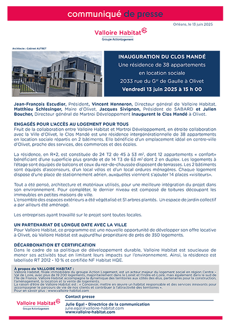 Inauguration du Clos Mandé à Olivet- Vendredi 13 juin 2025