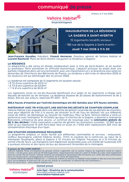 Inauguration de la résidence la Sagerie à Saint-Avertin – 7 mai 2026