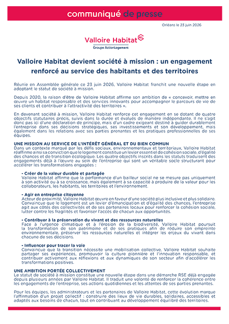 Valloire Habitat devient société à mission : un engagement renforcé au service des habitants et des territoires