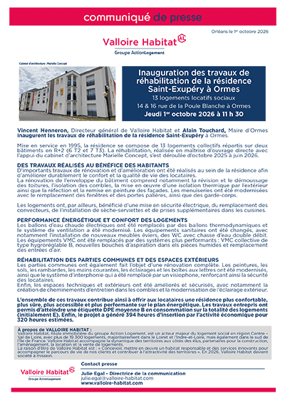 Inauguration des travaux de réhabilitation de la résidence Saint-Exupéry à Ormes – 1er octobre 2026
